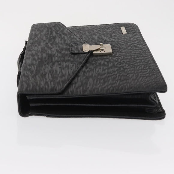SAINT LAURENT Business Bag Leather Black Silver Auth bs32456