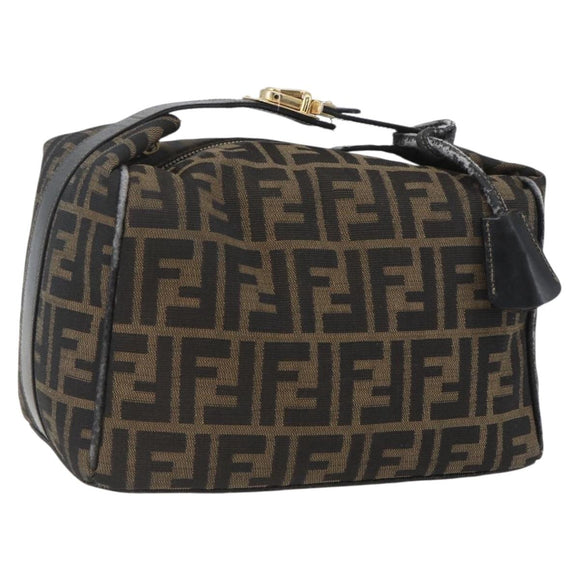 FENDI Zucca Canvas Hand Bag Black Brown Auth bs32457