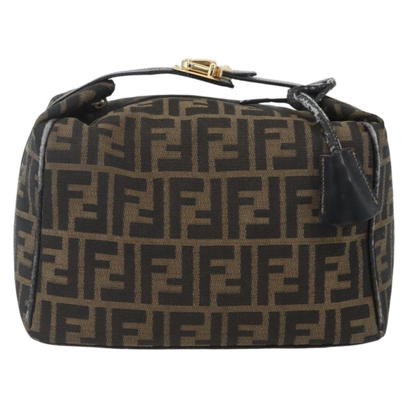 FENDI Zucca Canvas Hand Bag Black Brown Auth bs32457