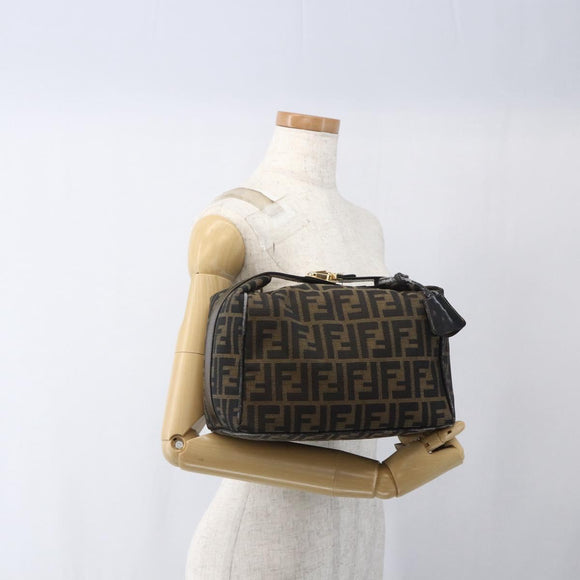 FENDI Zucca Canvas Hand Bag Black Brown Auth bs32457