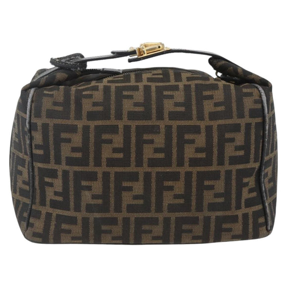 FENDI Zucca Canvas Hand Bag Black Brown Auth bs32457