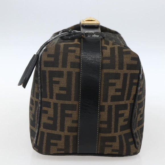 FENDI Zucca Canvas Hand Bag Black Brown Auth bs32457