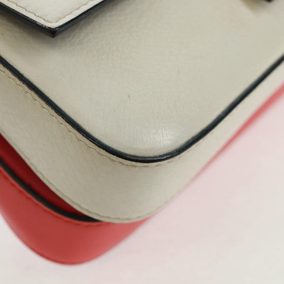 FENDI Chain Double Micro Baguette Shoulder Bag Leather Pink Silver Auth bs32459V