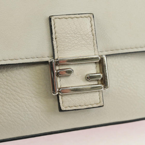 FENDI Chain Double Micro Baguette Shoulder Bag Leather Pink Silver Auth bs32459V