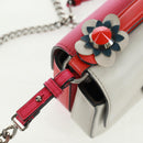 FENDI Chain Double Micro Baguette Shoulder Bag Leather Pink Silver Auth bs32459V-10