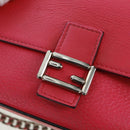 FENDI Chain Double Micro Baguette Shoulder Bag Leather Pink Silver Auth bs32459V-21
