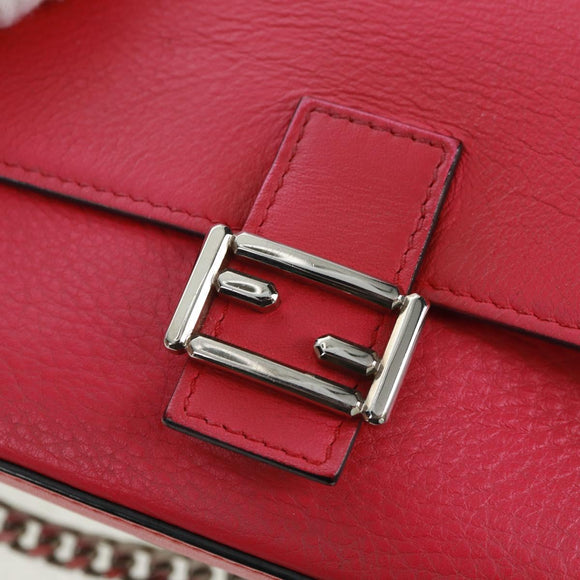 FENDI Chain Double Micro Baguette Shoulder Bag Leather Pink Silver Auth bs32459V