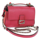 FENDI Chain Double Micro Baguette Shoulder Bag Leather Pink Silver Auth bs32459V-1