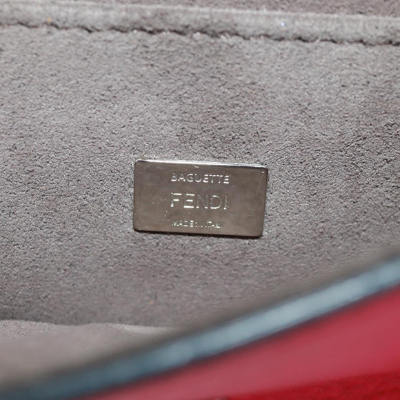 FENDI Chain Double Micro Baguette Shoulder Bag Leather Pink Silver Auth bs32459V