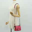 FENDI Chain Double Micro Baguette Shoulder Bag Leather Pink Silver Auth bs32459V-26