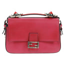 FENDI Chain Double Micro Baguette Shoulder Bag Leather Pink Silver Auth bs32459V-13