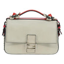 FENDI Chain Double Micro Baguette Shoulder Bag Leather Pink Silver Auth bs32459V-2