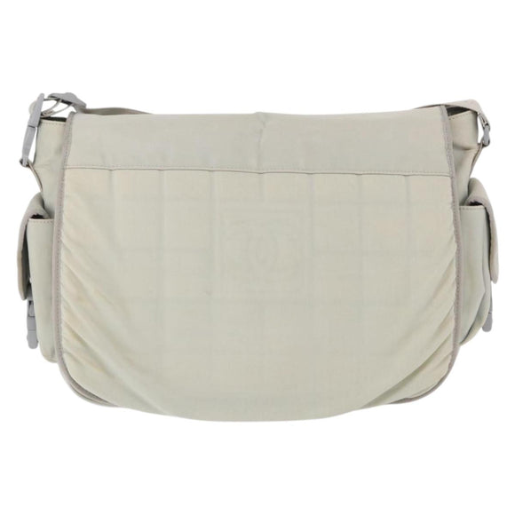 CHANEL Shoulder Bag Nylon Gray Silver CC Auth bs32460