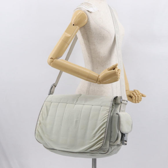 CHANEL Shoulder Bag Nylon Gray Silver CC Auth bs32460