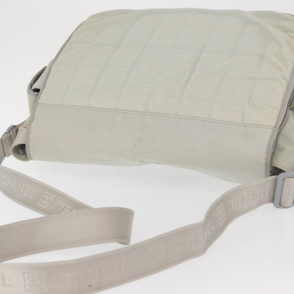 CHANEL Shoulder Bag Nylon Gray Silver CC Auth bs32460