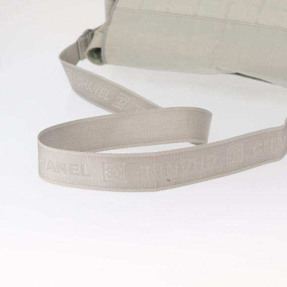 CHANEL Shoulder Bag Nylon Gray Silver CC Auth bs32460
