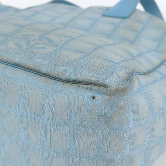 CHANEL New Travel Line Tote Bag Nylon Blue Silver CC Auth bs32461