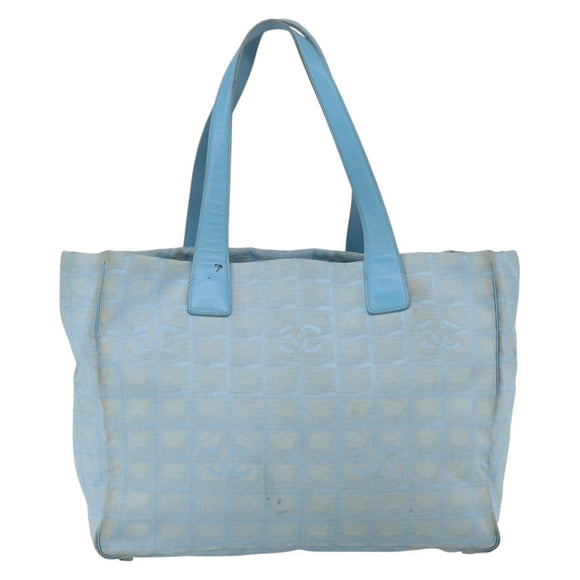 CHANEL New Travel Line Tote Bag Nylon Blue Silver CC Auth bs32461