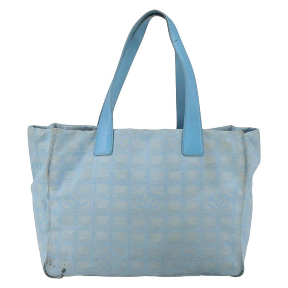 CHANEL New Travel Line Tote Bag Nylon Blue Silver CC Auth bs32461