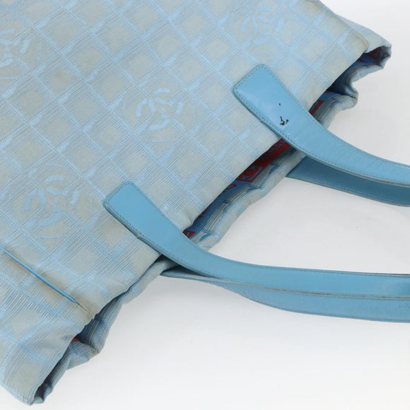 CHANEL New Travel Line Tote Bag Nylon Blue Silver CC Auth bs32461
