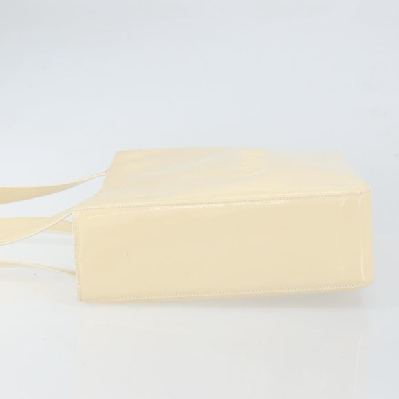 CHANEL Tote Bag Patent leather Beige Gold CC Auth bs32462