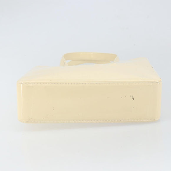 CHANEL Tote Bag Patent leather Beige Gold CC Auth bs32462