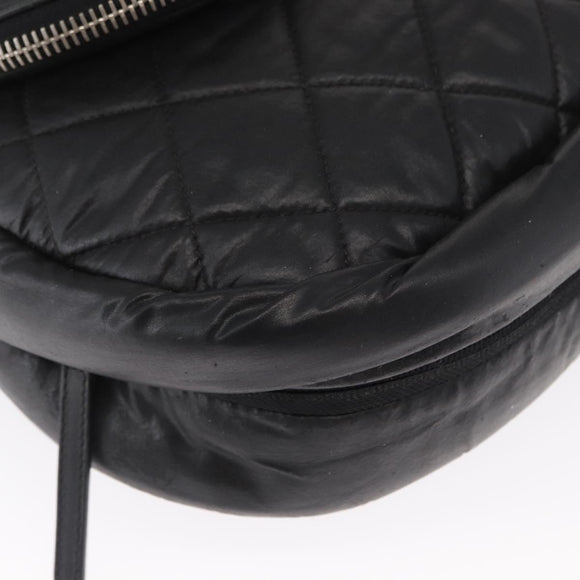 CHANEL Matelasse Schoudertas Nylon Zwart Zilver CC Auth bs32463