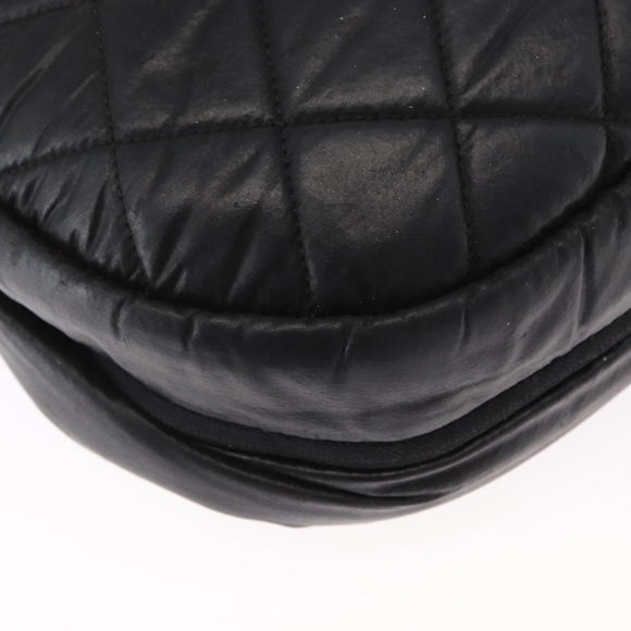 CHANEL Matelasse Schoudertas Nylon Zwart Zilver CC Auth bs32463