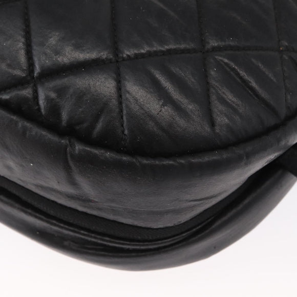 CHANEL Matelasse Schoudertas Nylon Zwart Zilver CC Auth bs32463