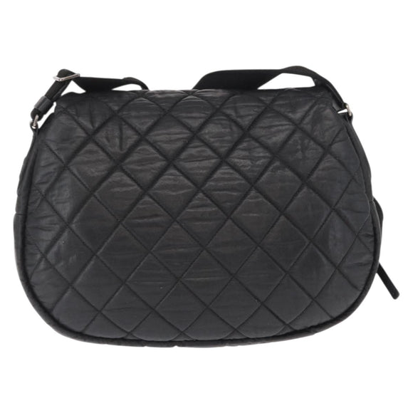 CHANEL Matelasse Schoudertas Nylon Zwart Zilver CC Auth bs32463