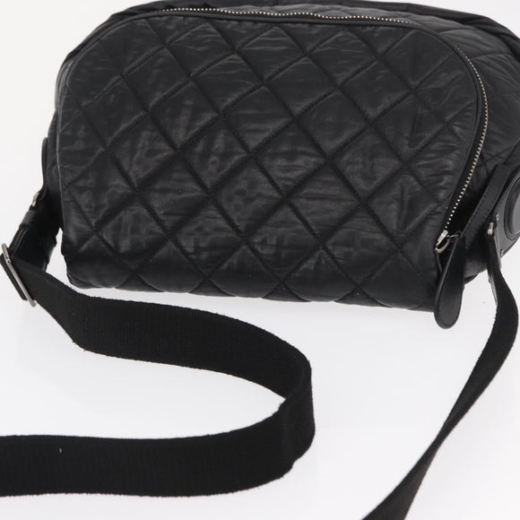 CHANEL Matelasse Schoudertas Nylon Zwart Zilver CC Auth bs32463