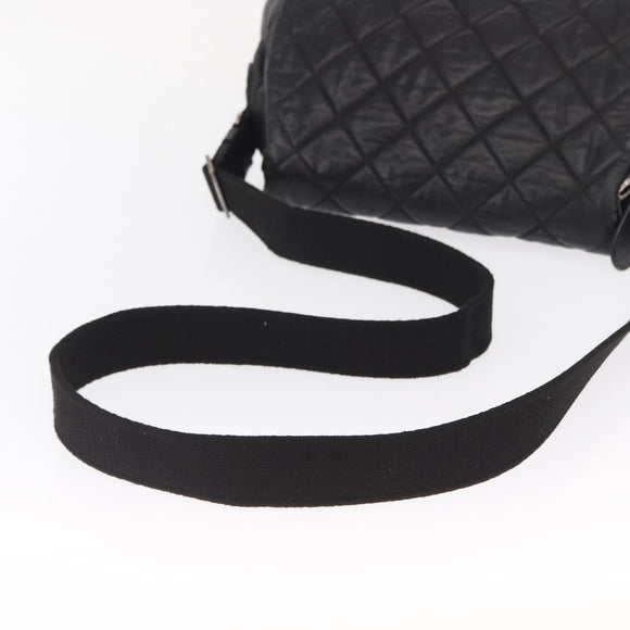 CHANEL Matelasse Schoudertas Nylon Zwart Zilver CC Auth bs32463