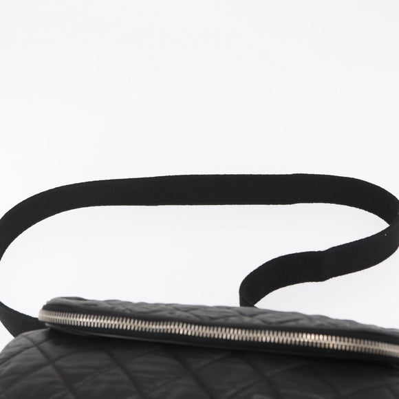 CHANEL Matelasse Schoudertas Nylon Zwart Zilver CC Auth bs32463