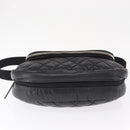 CHANEL Matelasse Schoudertas Nylon Zwart Zilver CC Auth bs32463-5