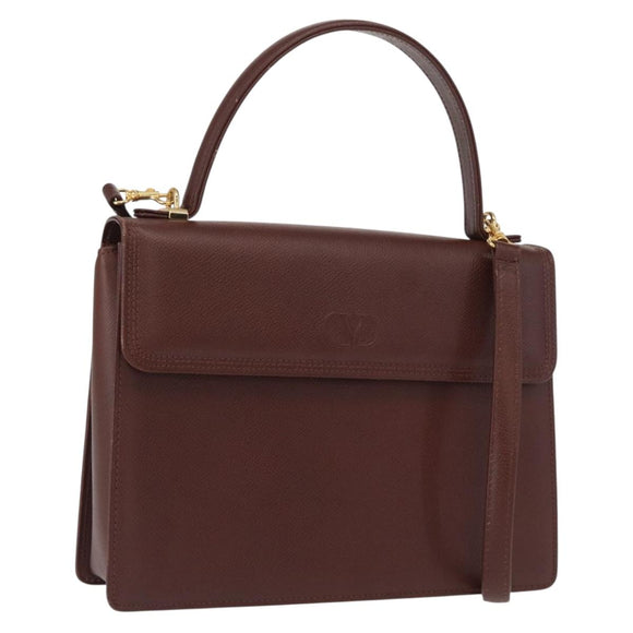 VALENTINO Hand Bag Leather 2way Brown Gold Auth bs32494