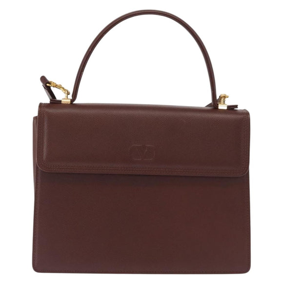 VALENTINO Hand Bag Leather 2way Brown Gold Auth bs32494