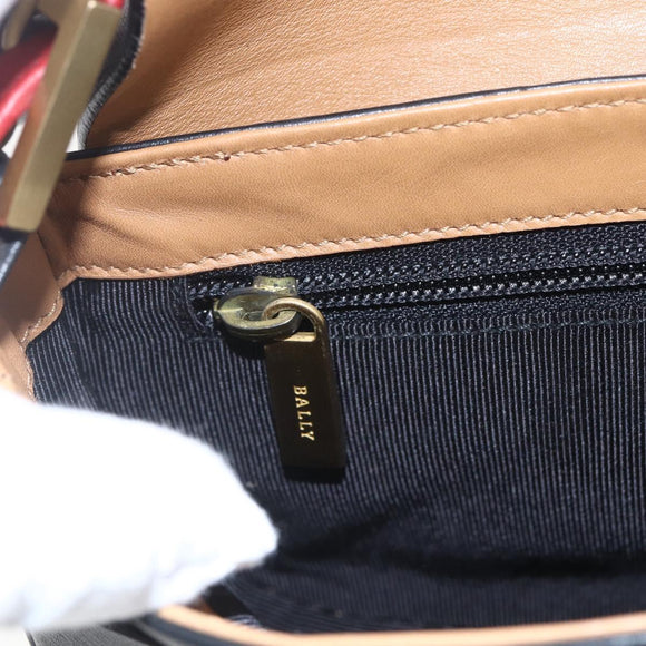 BALLY Shoulder Bag Leather Black Gold Auth bs32496