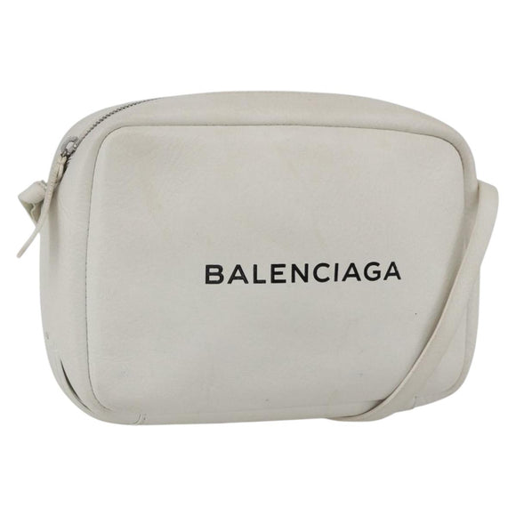 BALENCIAGA Shoulder Bag Leather White Silver 489812 Auth bs32497