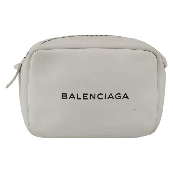BALENCIAGA Shoulder Bag Leather White Silver 489812 Auth bs32497