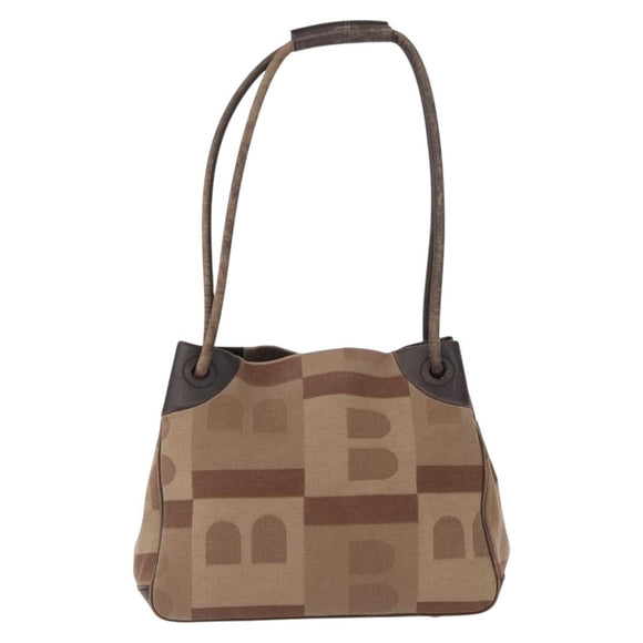 BALLY Shoulder Bag Canvas Beige Gold Auth bs32499