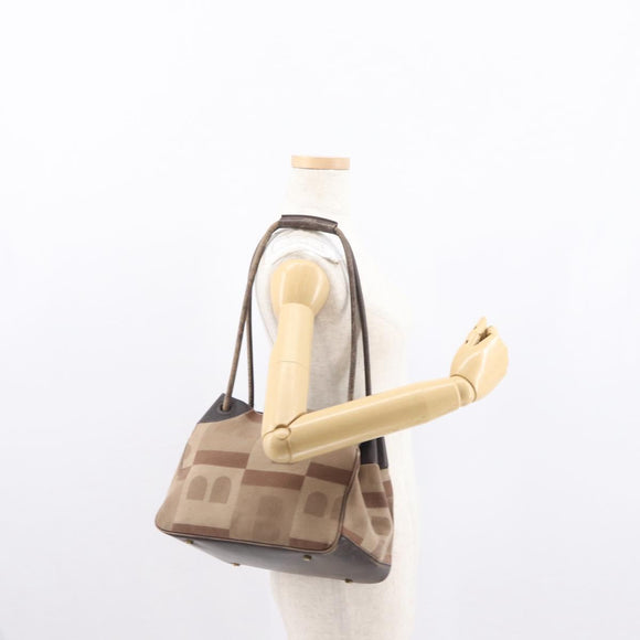BALLY Shoulder Bag Canvas Beige Gold Auth bs32499