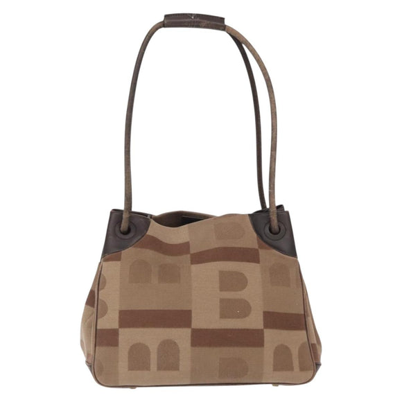 BALLY Shoulder Bag Canvas Beige Gold Auth bs32499