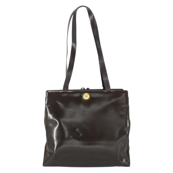 CELINE Tote Bag Patent leather Brown Gold Auth bs32500