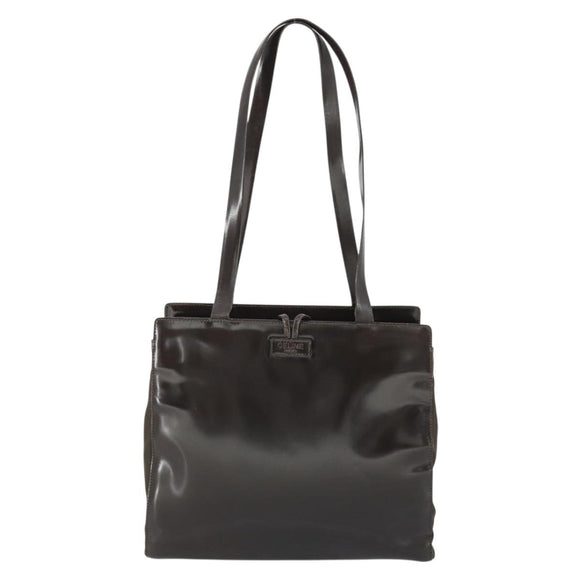 CELINE Tote Bag Patent leather Brown Gold Auth bs32500