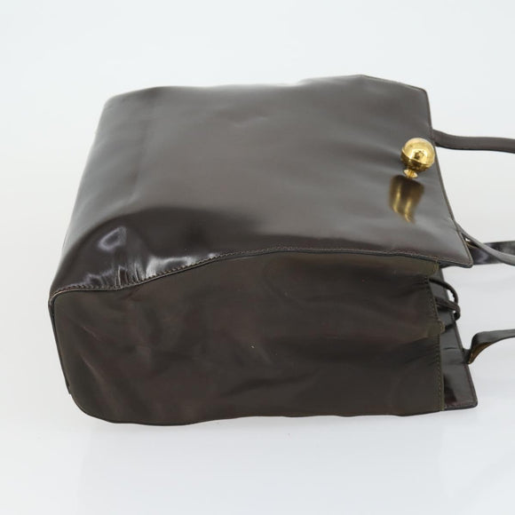 CELINE Tote Bag Patent leather Brown Gold Auth bs32500