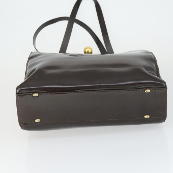CELINE Tote Bag Patent leather Brown Gold Auth bs32500