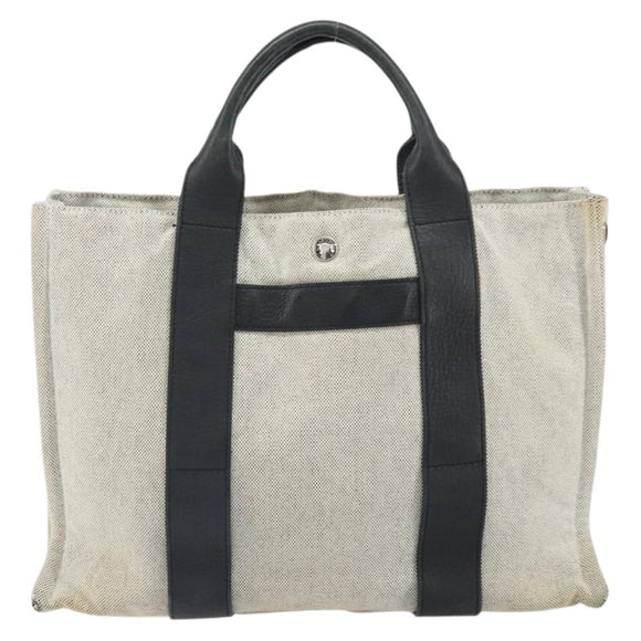 HERMES Sac Arne MM Hand Bag Canvas Gray Silver Auth bs32502