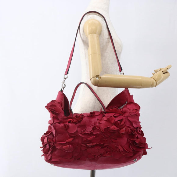 VALENTINO Tote Bag Leather 2way Red Silver Auth bs32504