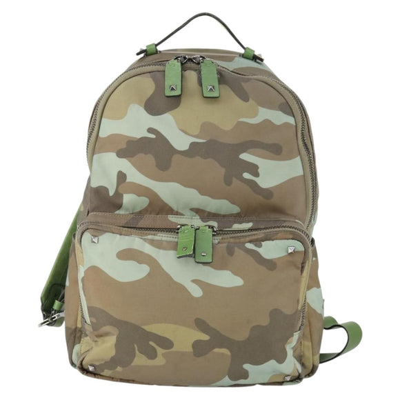 VALENTINO Backpack Nylon Khaki Silver Auth bs32505