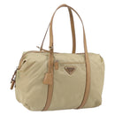PRADA Tote Bag Nylon Beige Silver Auth bs32506-1
